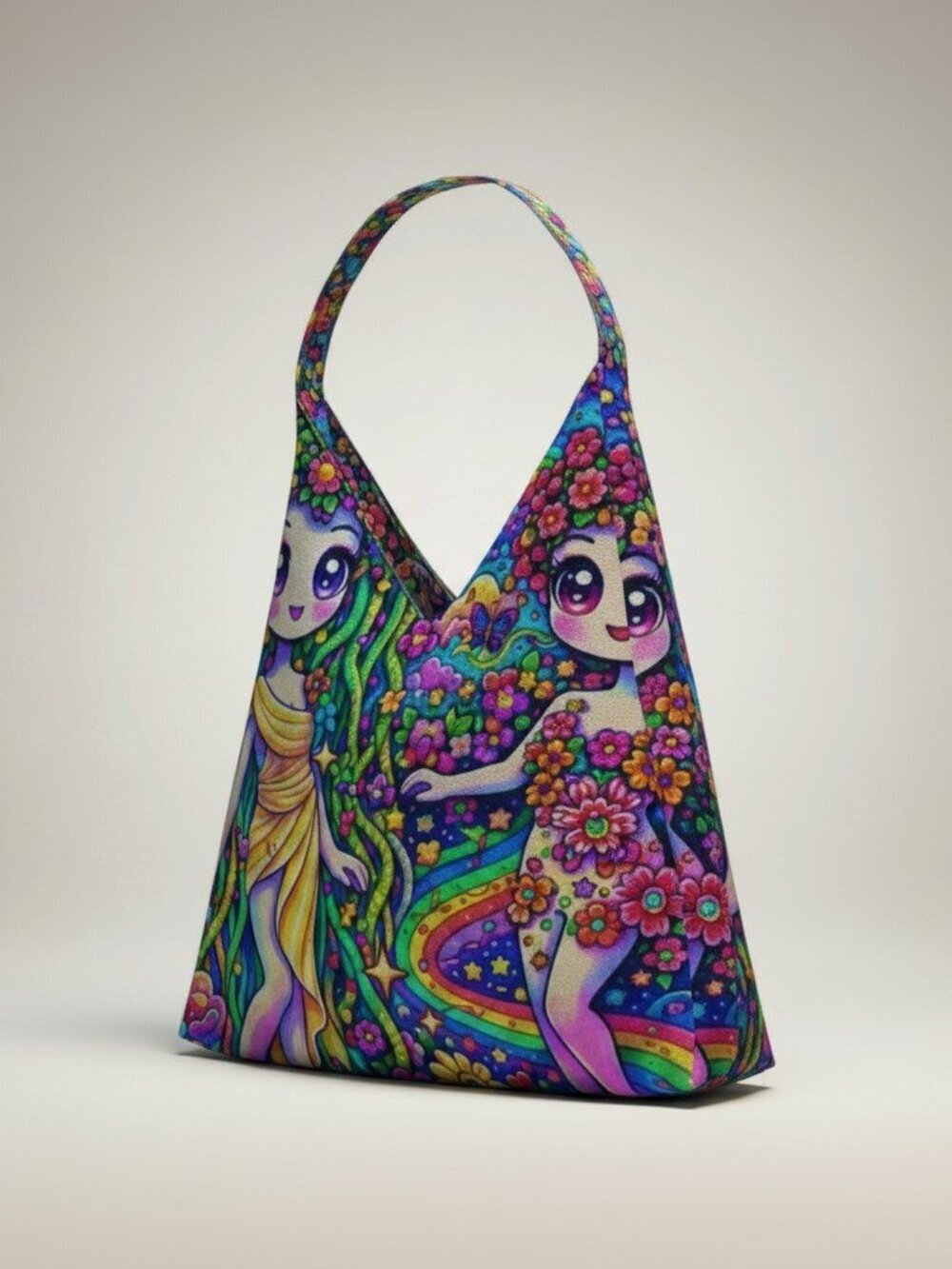 Flower Spirits Under Rainbow Skies | Whimsical Fantasy Art Tulip Bag — Preorder